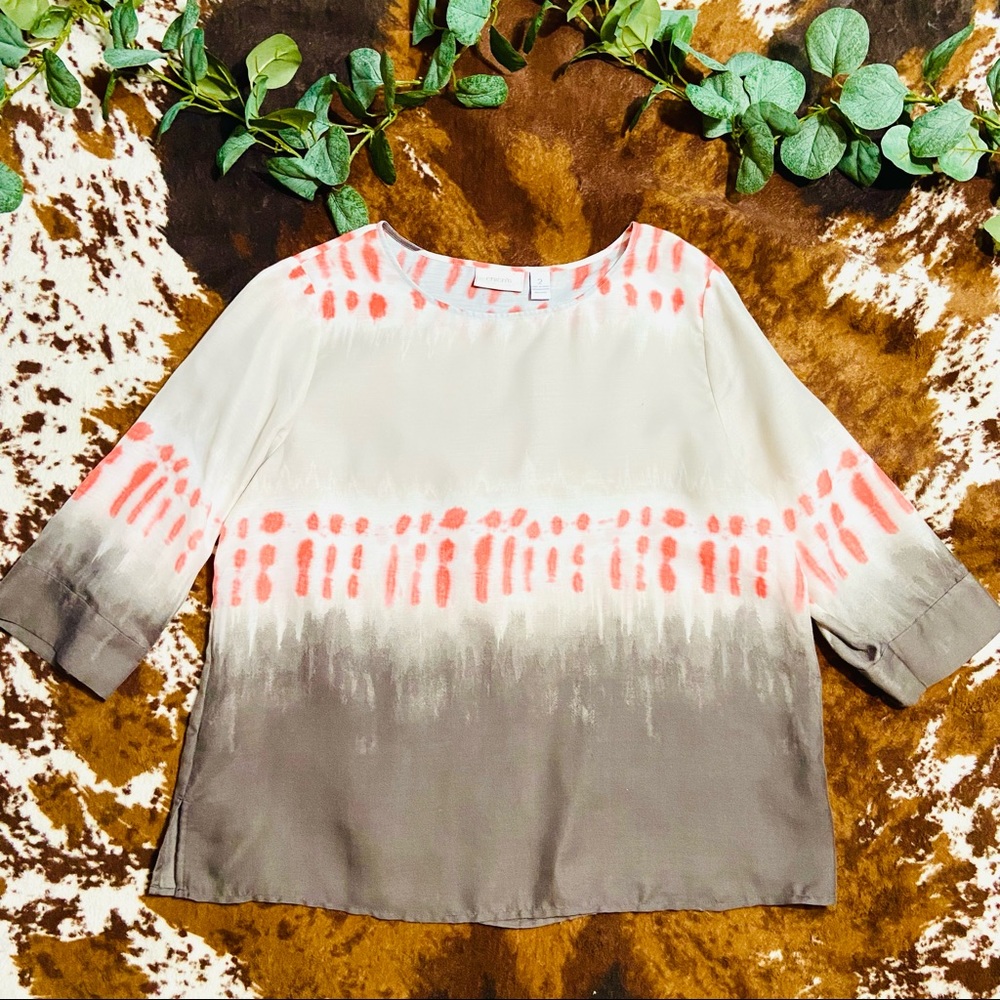 Chico’s Watercolor Multicolored Tie Dye Quarter Sleeve Blouse